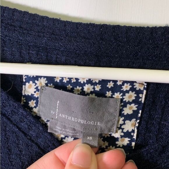 Anthropologie XS Navy Waffle‎ Knit Top - Picture 3 of 4